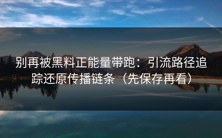 别再被黑料正能量带跑：引流路径追踪还原传播链条（先保存再看）